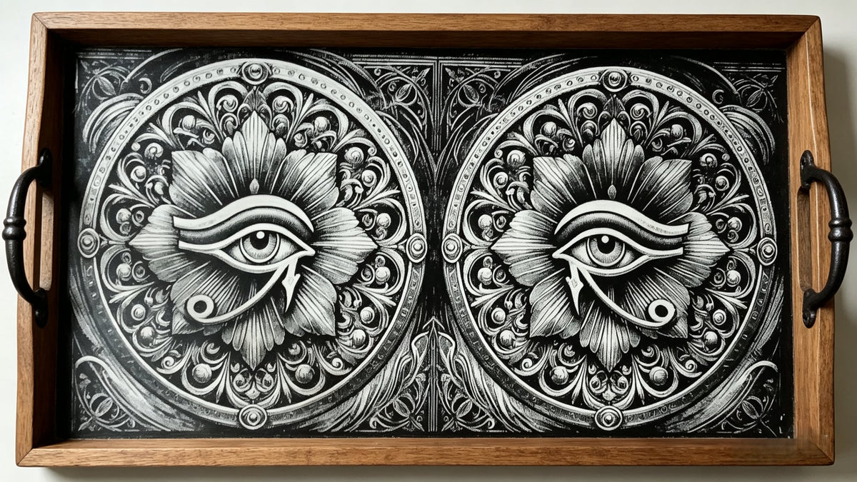 Wooden Tray - Ceramic Eye Engraving