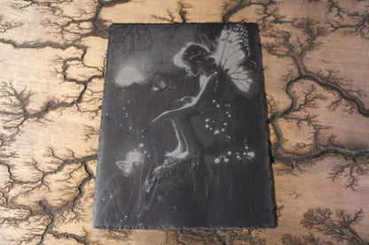 Fairy Seated Engraved On Slate