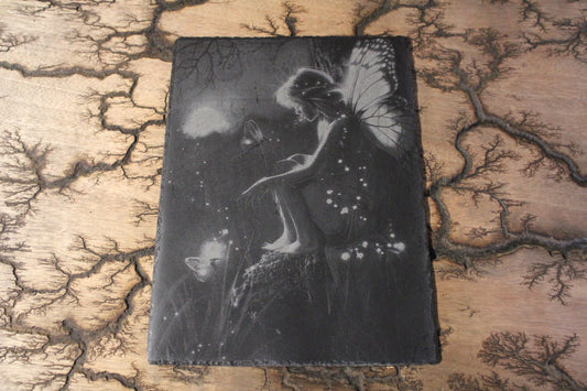 Fairy Seated Engraved On Slate