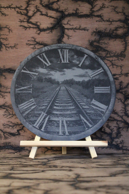 Train Track Clock - Slate Engraving