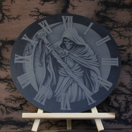 Grim Reaper Clock - Slate Engraving