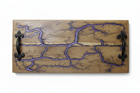 Reclaimed Oak Purple Lichtenberg Tray - Photo Luminescent