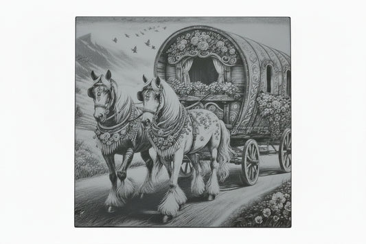 Unique Bow Top Wagon & Horse's Engraved Slate